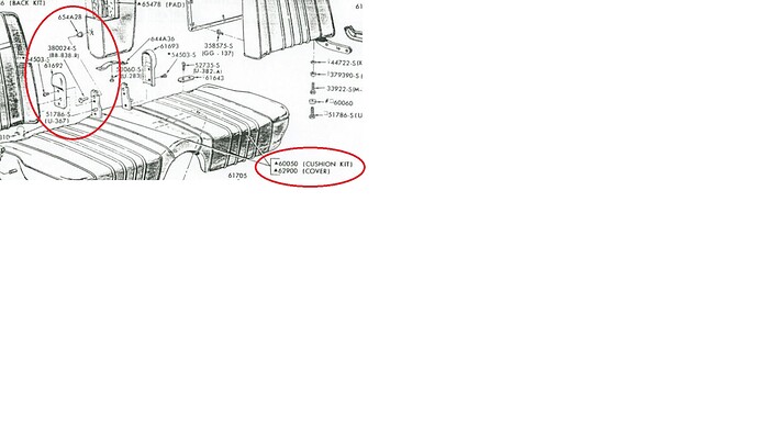 1967 through 1970 Cougar bench seat and armrest details
