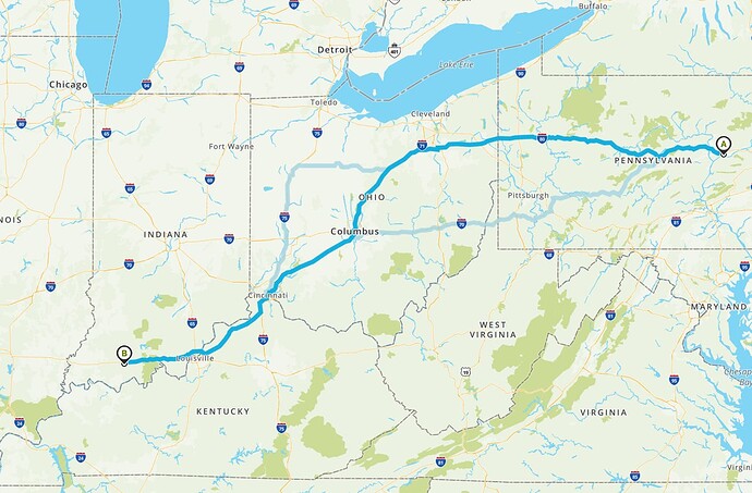 map Danville PA to Dale IN