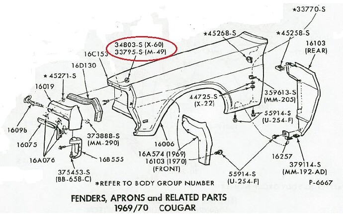 1969 1970 Cougar front LHS fender