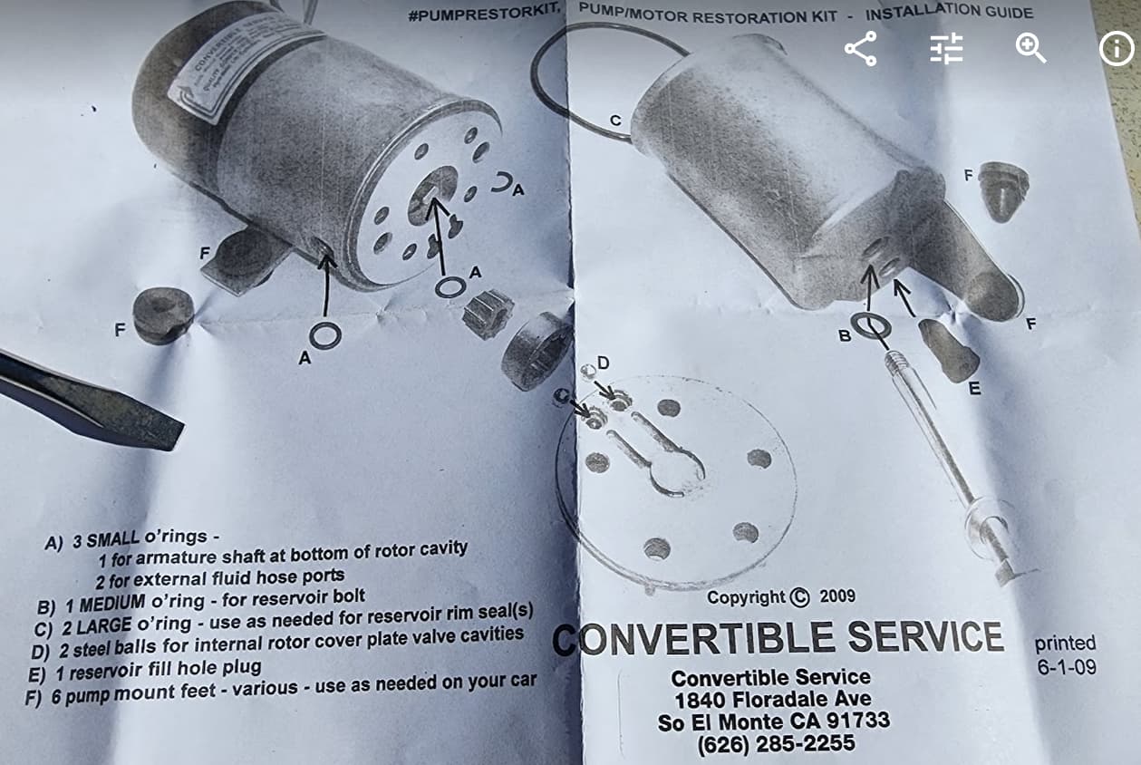 thumbnail interactive-video image 1 of Hydro Convertible Top Motor Pump Grommets & Filler Plug For 1965-1970 Cadillac 1 of 6